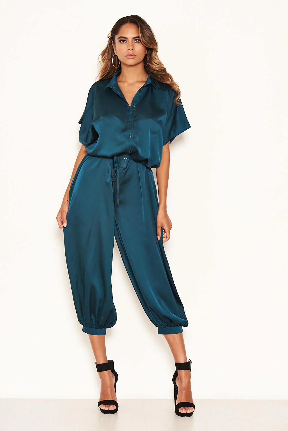 Teal Button Up Jumpsuit - Image 4