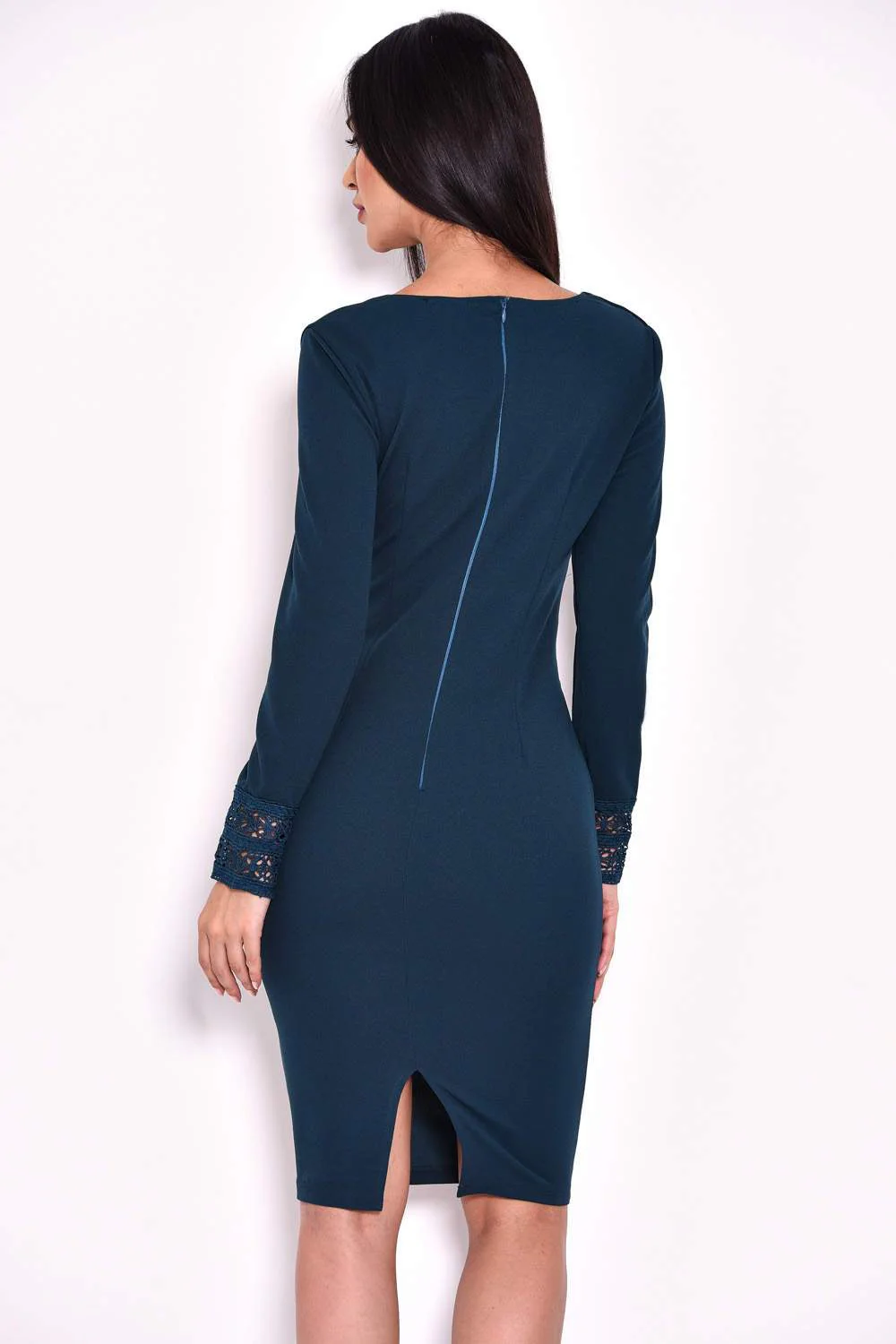 Teal Crochet Detail Bodycon Midi Dress - Image 3