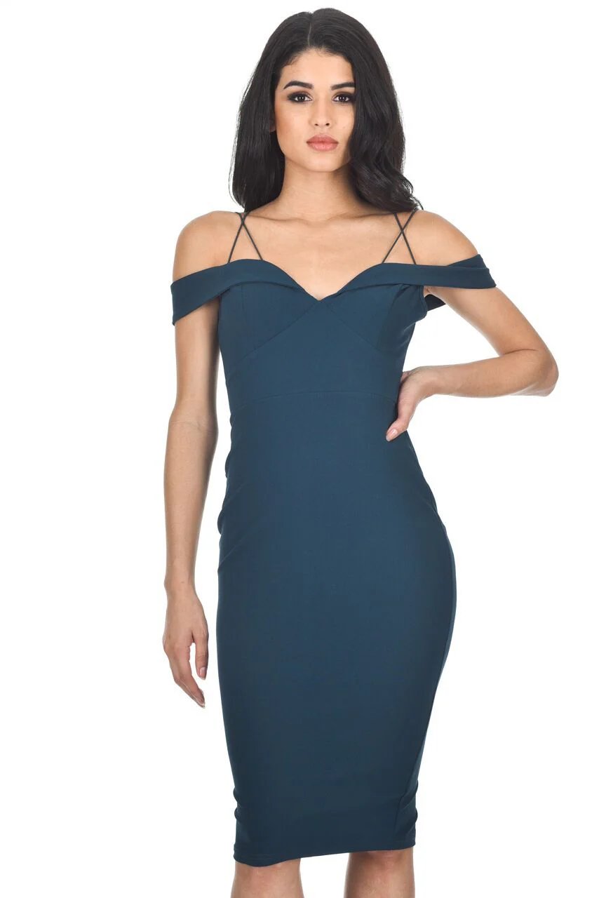 Teal Off The Shoulder Bodycon dress - Image 2