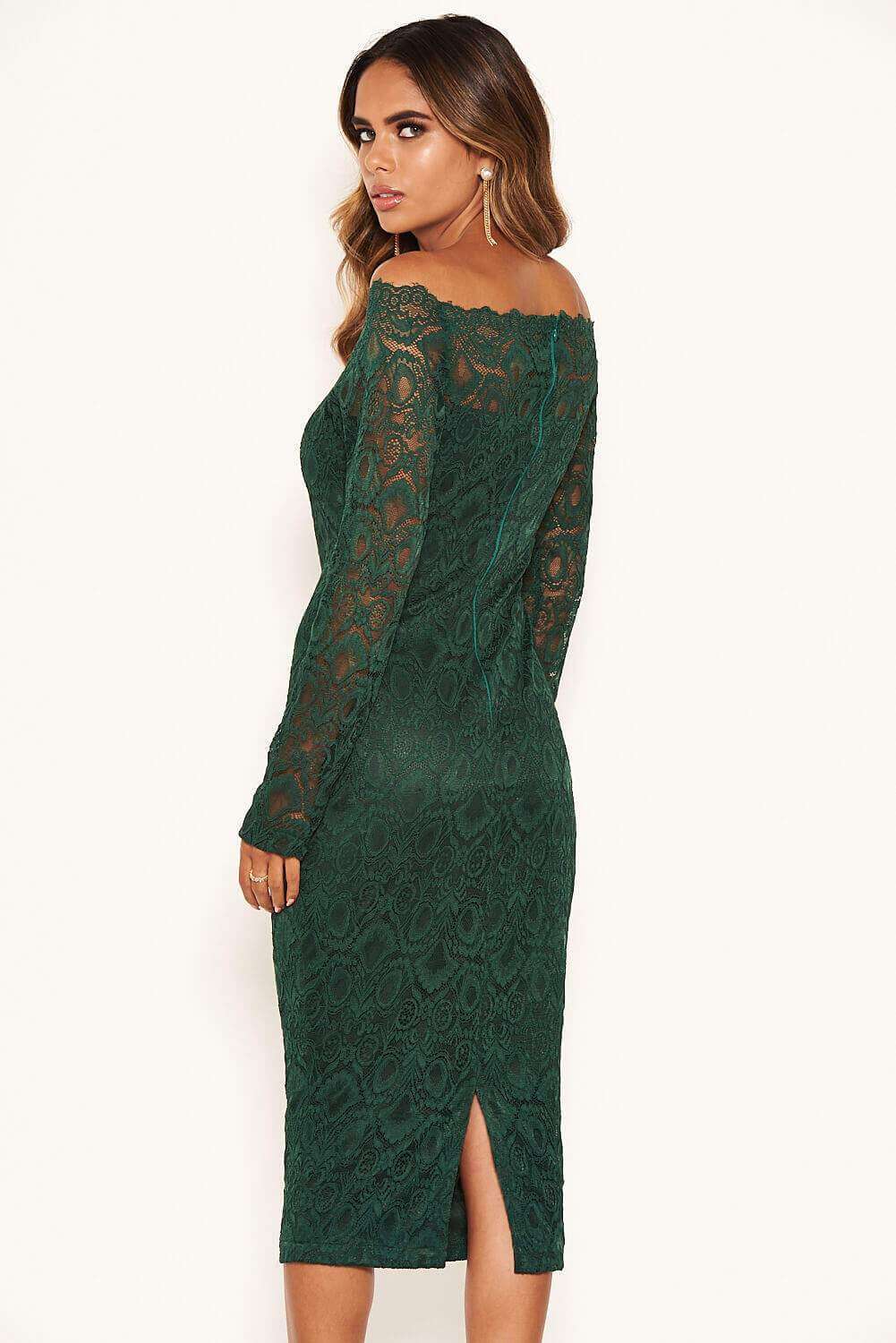 Teal Off The Shoulder Lace Dress - Image 3