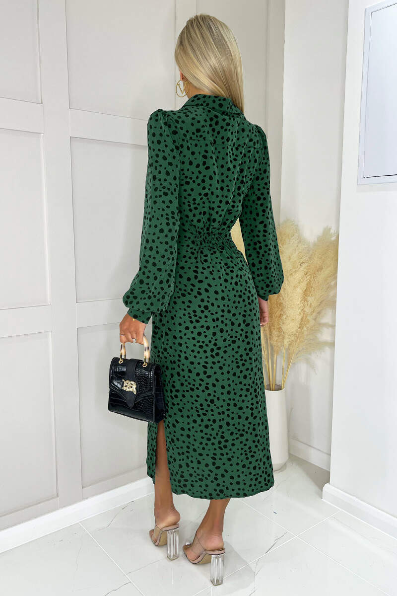 Teal Printed Tie Waist Button Front Shirt Midi Dress - Image 4