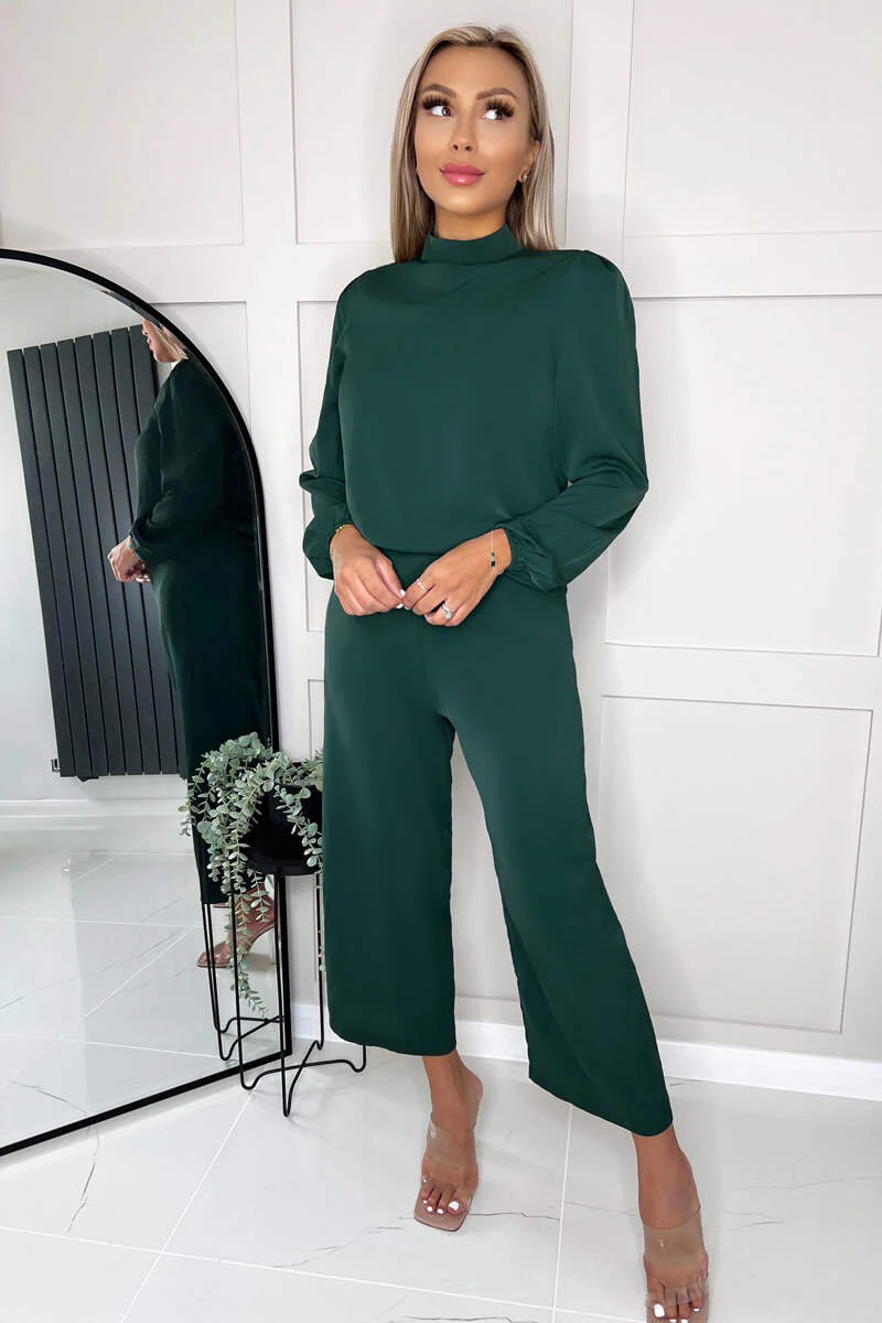 Teal Round Neck Long Sleeve Jumpsuit - Image 2