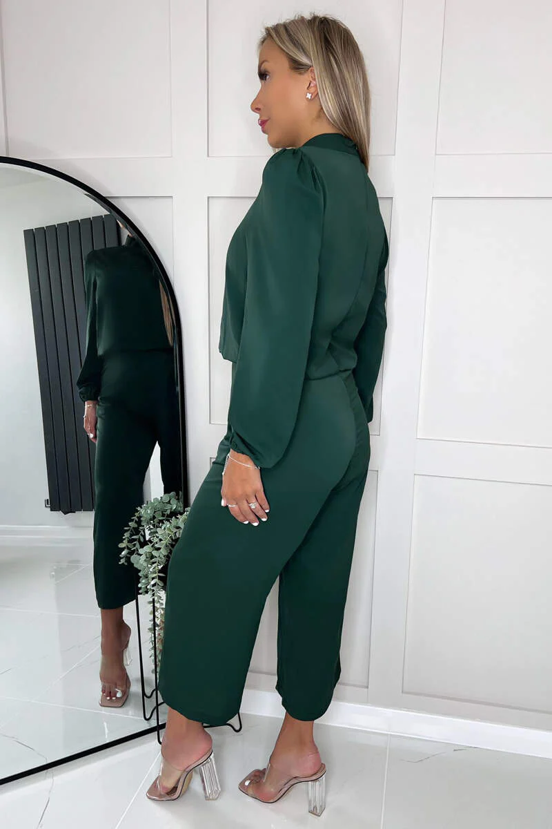 Teal Round Neck Long Sleeve Jumpsuit - Image 3