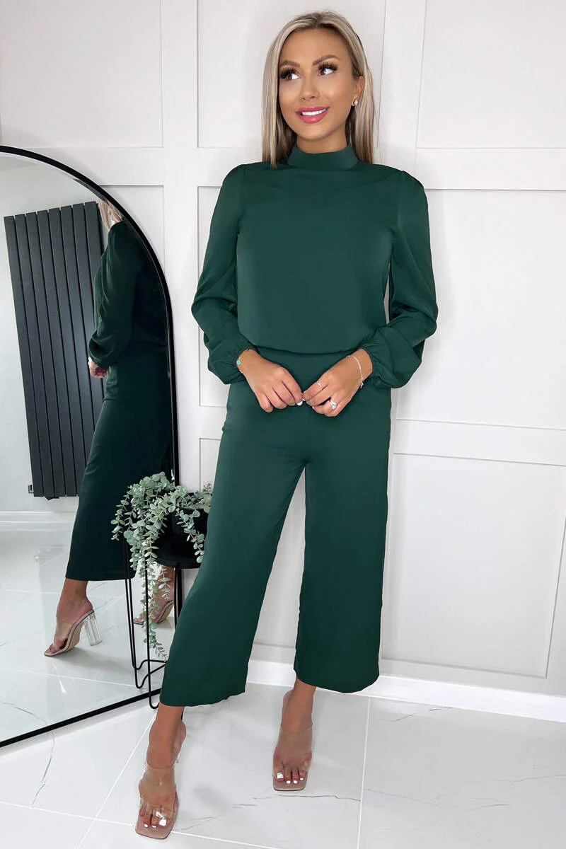 Teal Round Neck Long Sleeve Jumpsuit - Image 4