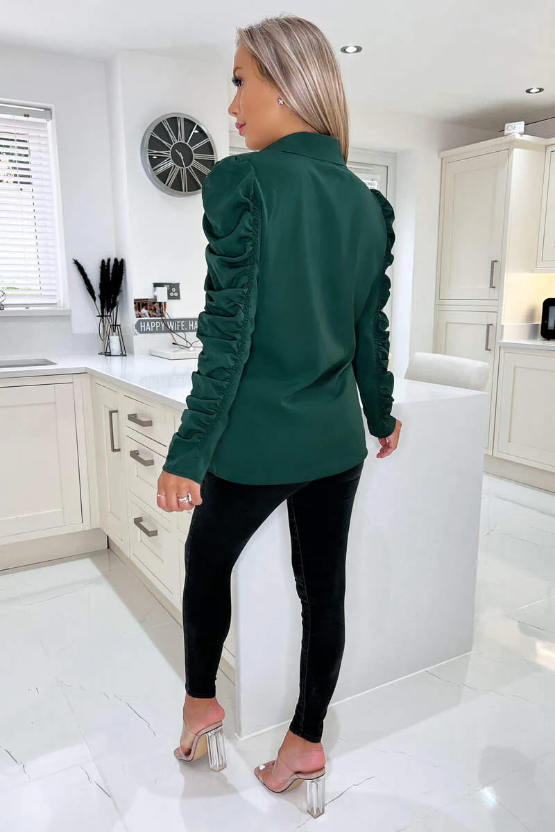 Teal Ruched Long Sleeve Shirt - Image 4