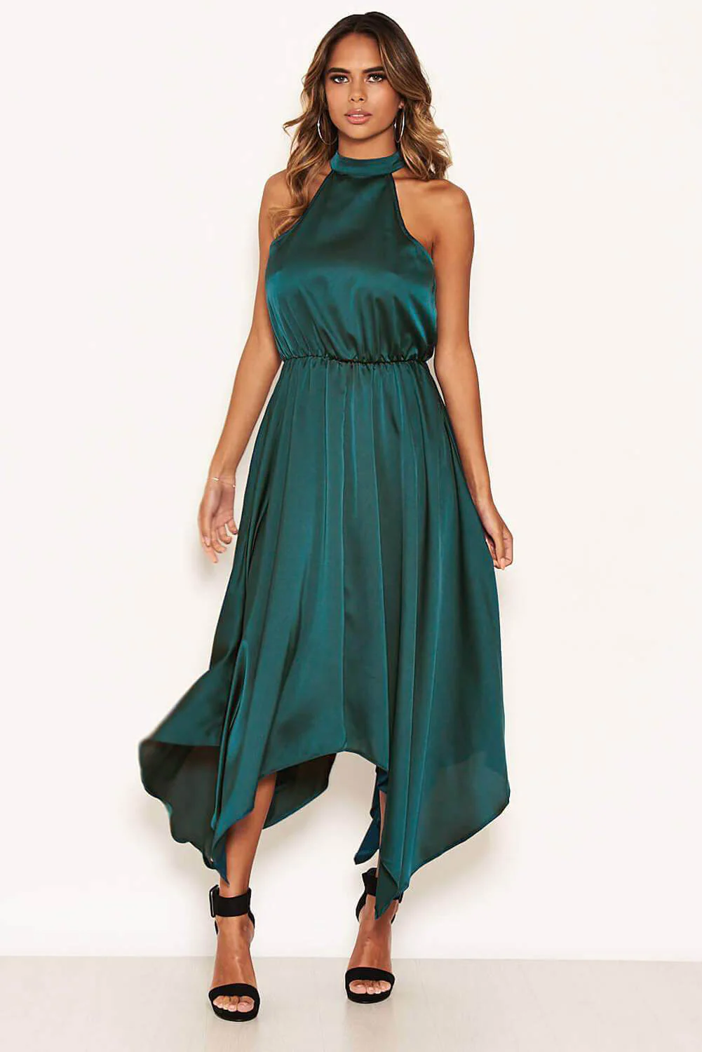 Teal Satin Sleeveless Maxi Dress - Image 2