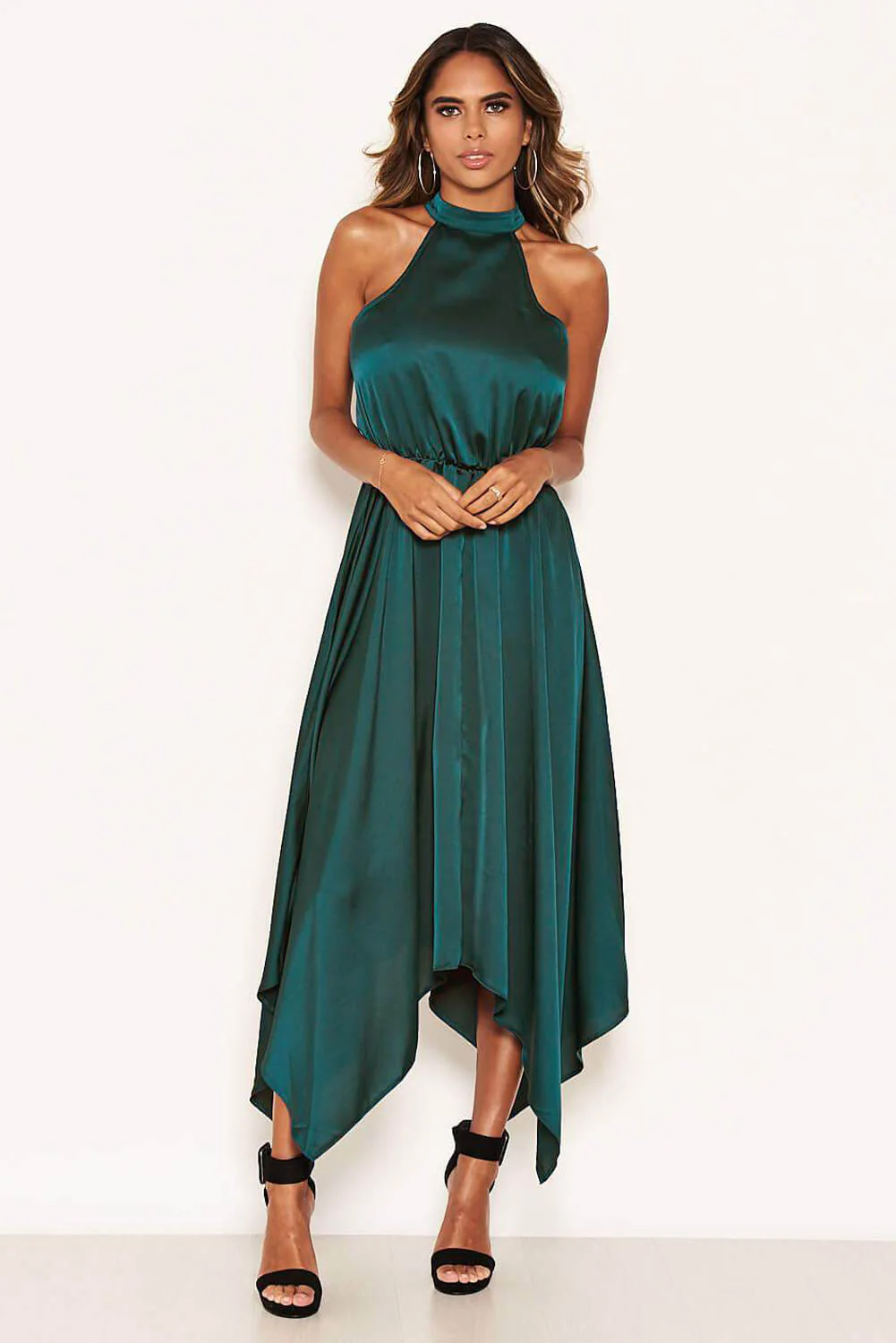 Teal Satin Sleeveless Maxi Dress - Image 3