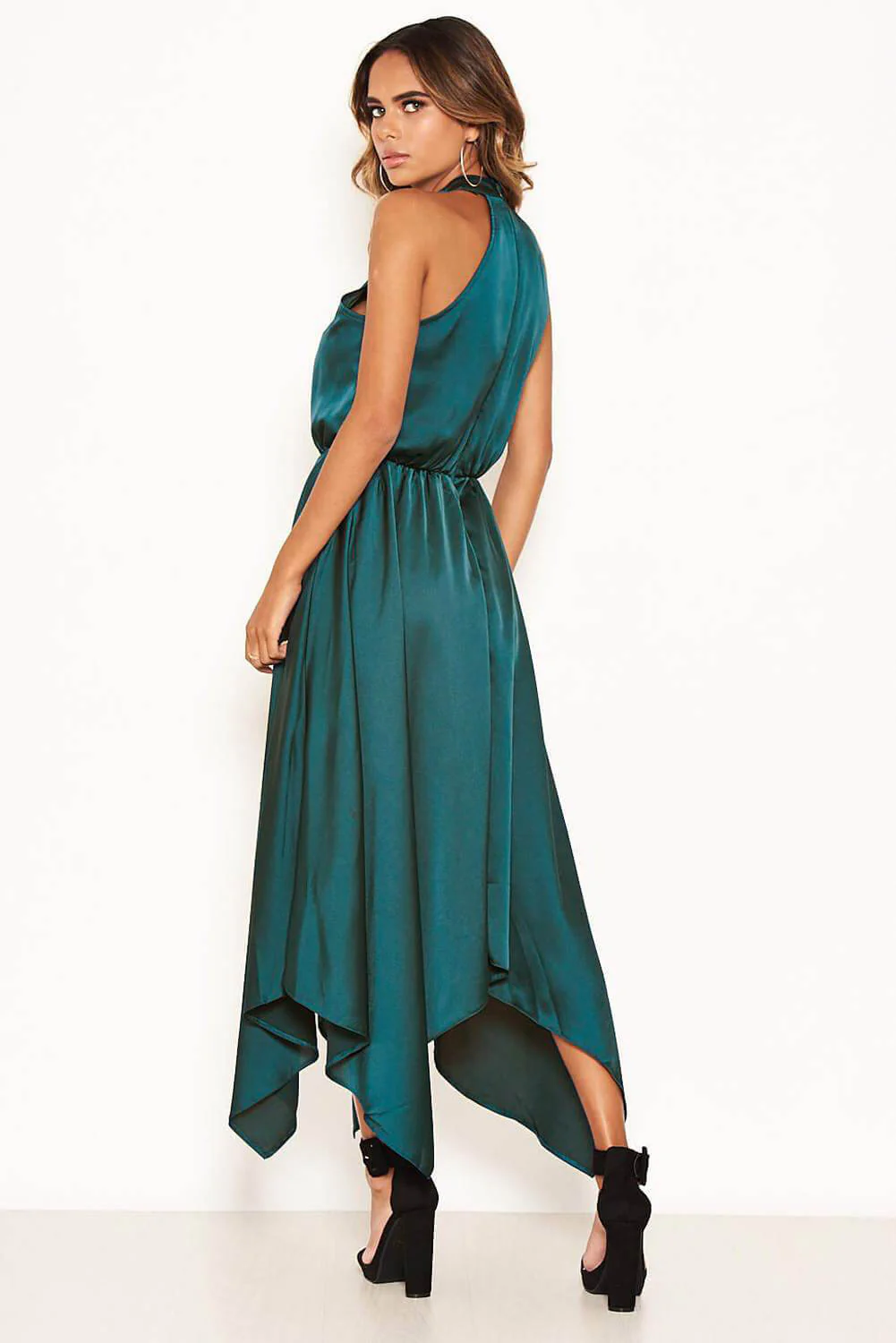 Teal Satin Sleeveless Maxi Dress - Image 4