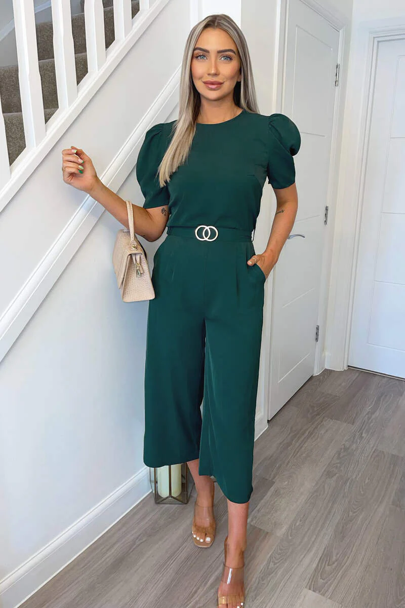 Teal Short Sleeve Belted Jumpsuit - Image 2