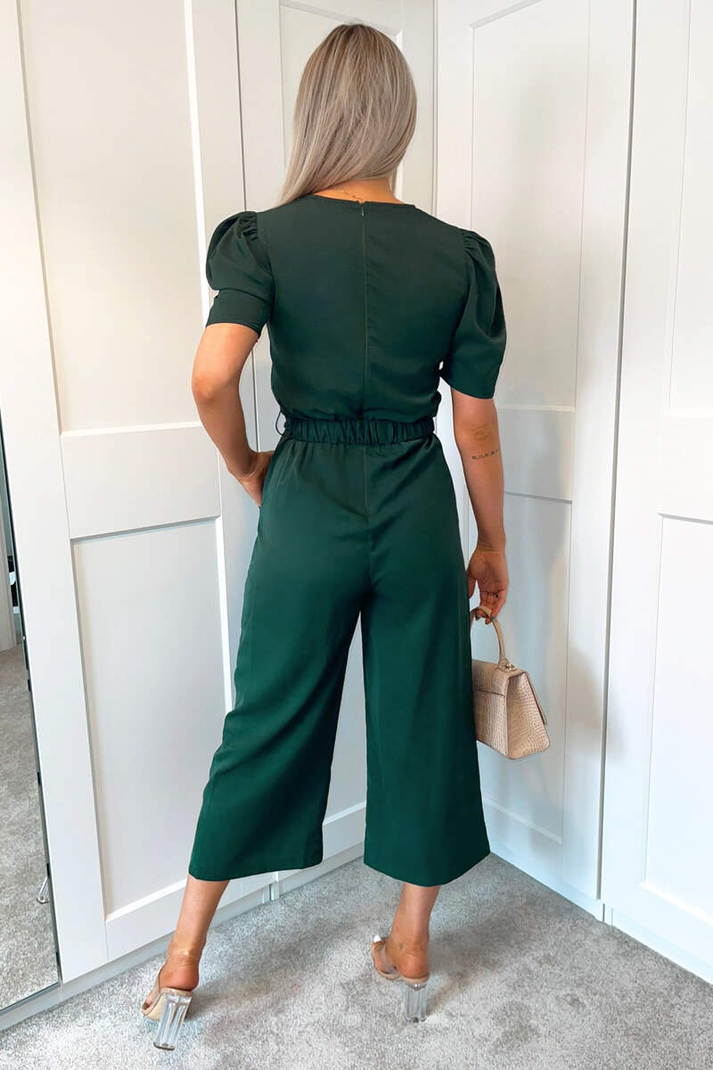 Teal Short Sleeve Belted Jumpsuit - Image 4