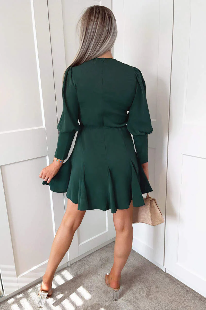 Teal V-Neck Long Sleeve Skater Dress - Image 5
