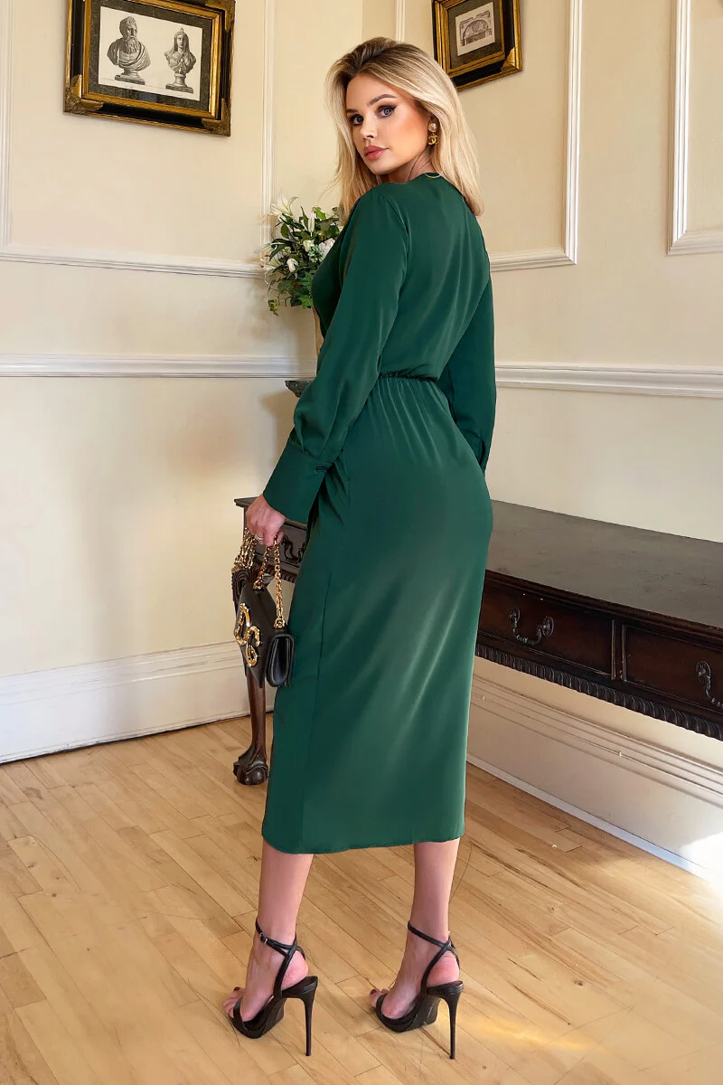 Teal Wrap Gold Buckle Midi Dress - Image 4