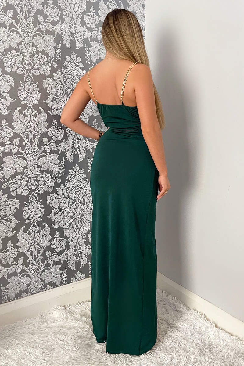 Teal Wrap Over Midi Dress With Chain Straps - Image 4