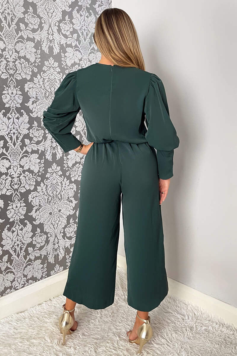 Teal Wrap Top Long Sleeve Culotte Jumpsuit - Image 4