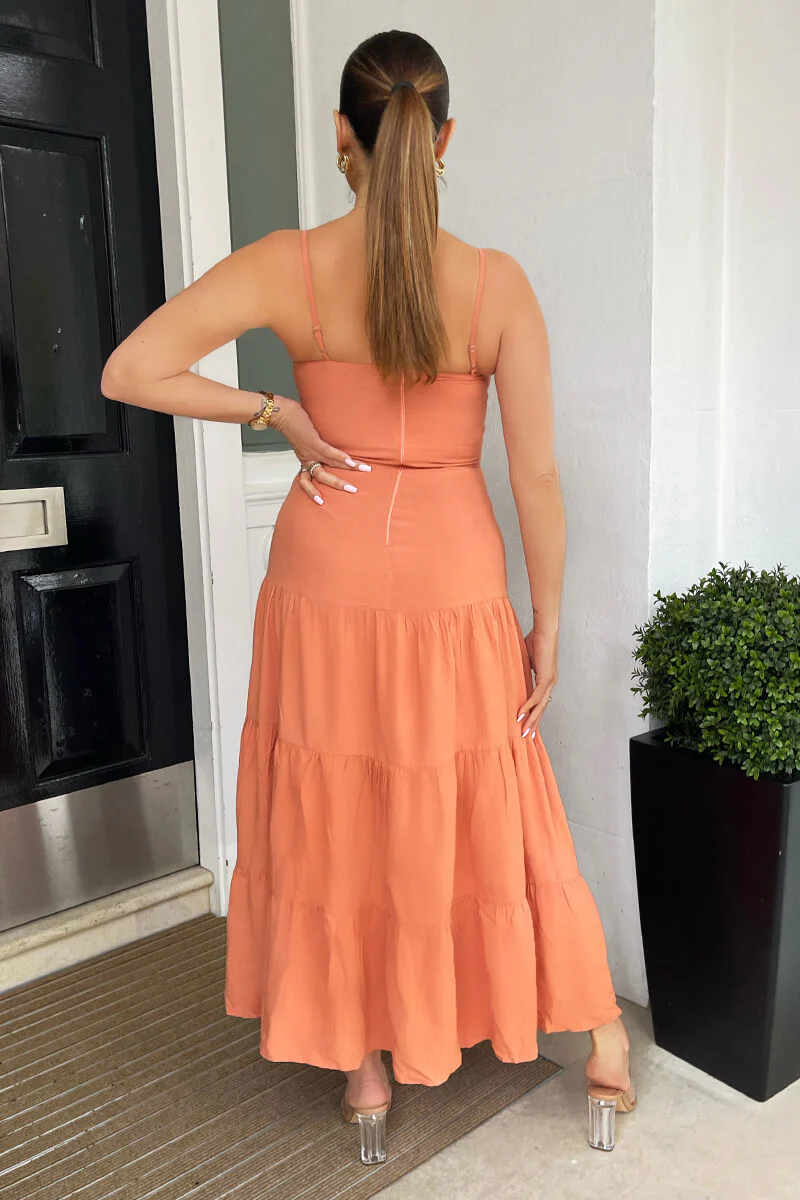 Terracotta Strappy Smock Midi Dress - Image 4