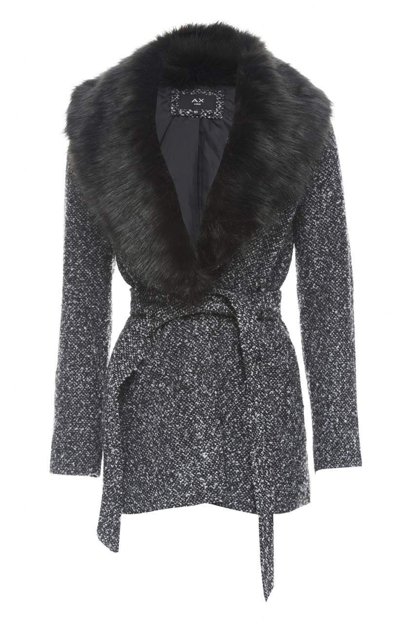 Tie  Belt  Fur  Collar Coat - Image 5