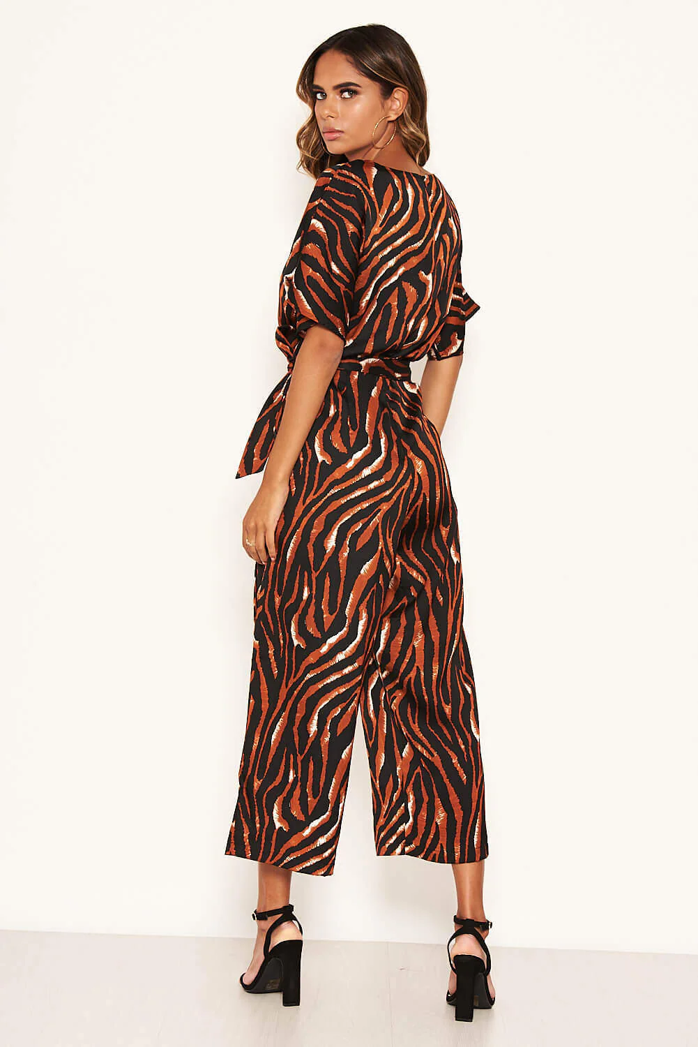 Tiger Print Belted Culotte Jumpsuit - Image 4