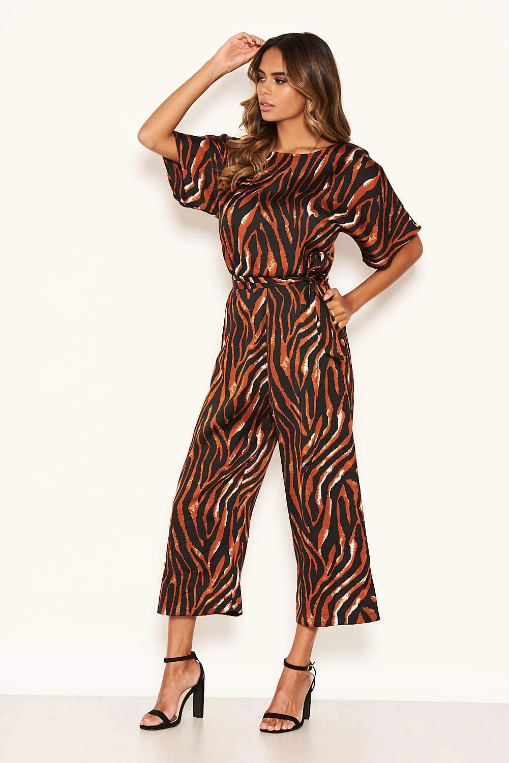 Tiger Print Belted Culotte Jumpsuit - Image 5