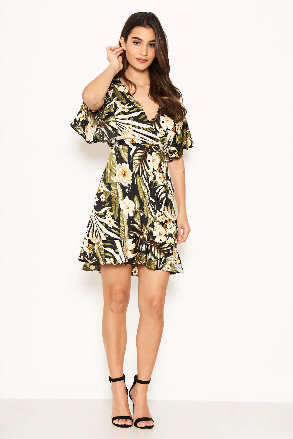 Tropical Frill Detailed Wrap Dress - Image 4