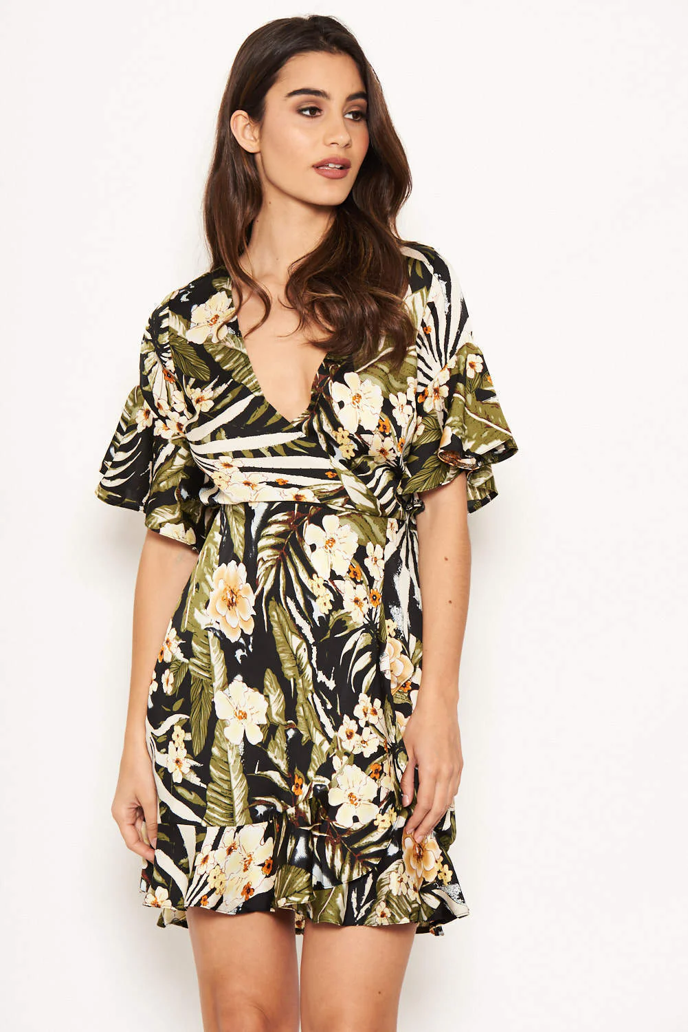 Tropical Frill Detailed Wrap Dress - Image 6