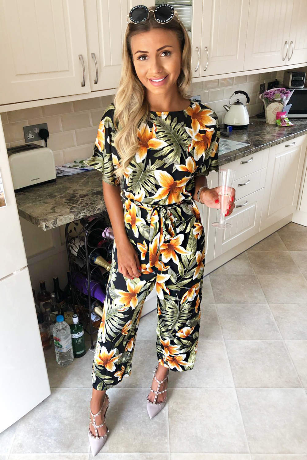 Tropical Print Belted Jumpsuit - Image 2