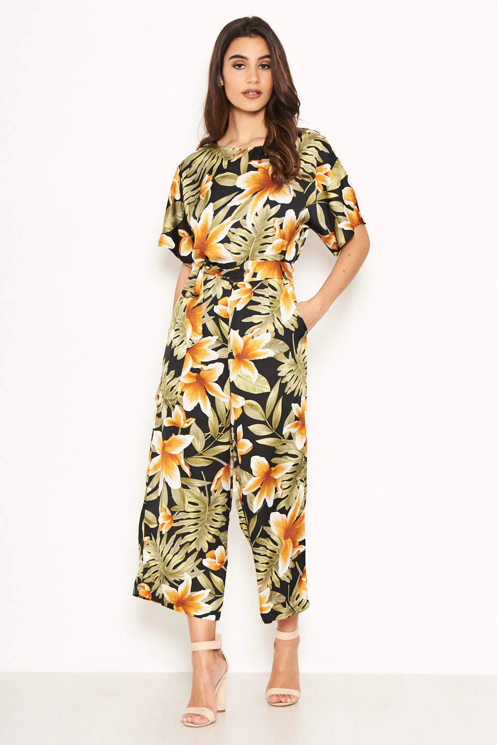 Tropical Print Belted Jumpsuit - Image 4