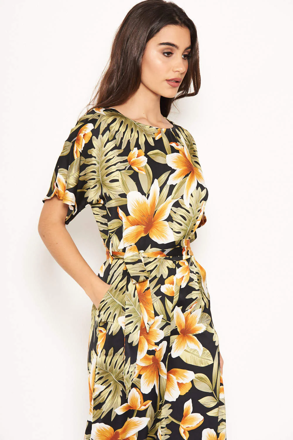 Tropical Print Belted Jumpsuit - Image 8