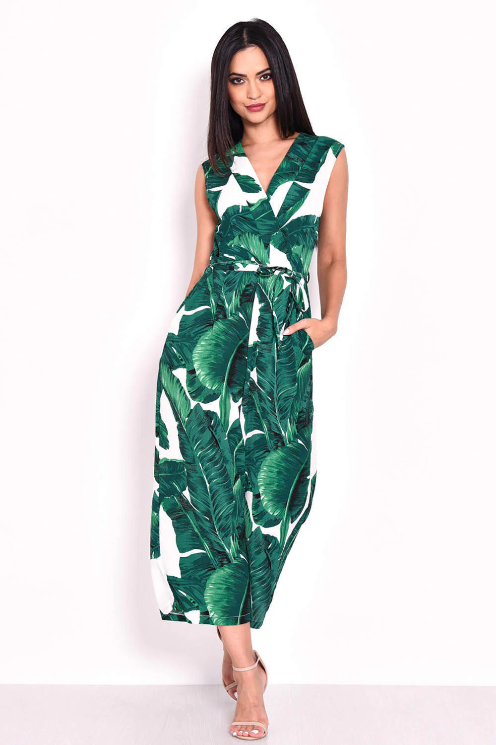 Tropical Print Jumpsuit With V-Neckline - Image 5