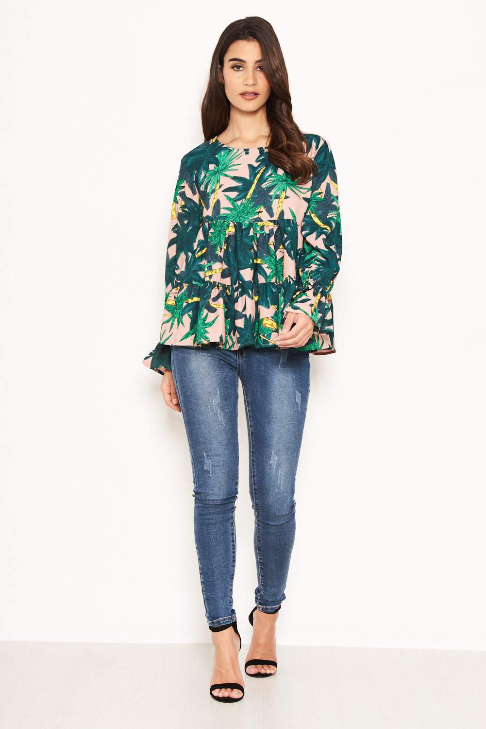Tropical Printed Peplum Tiered Top - Image 2