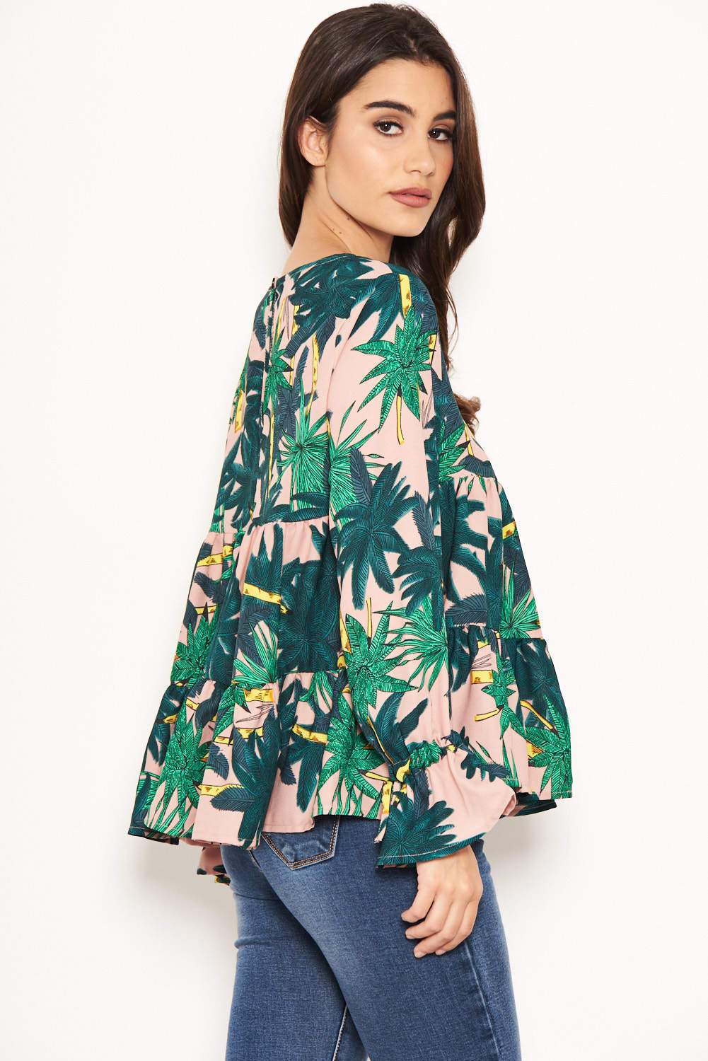 Tropical Printed Peplum Tiered Top - Image 3