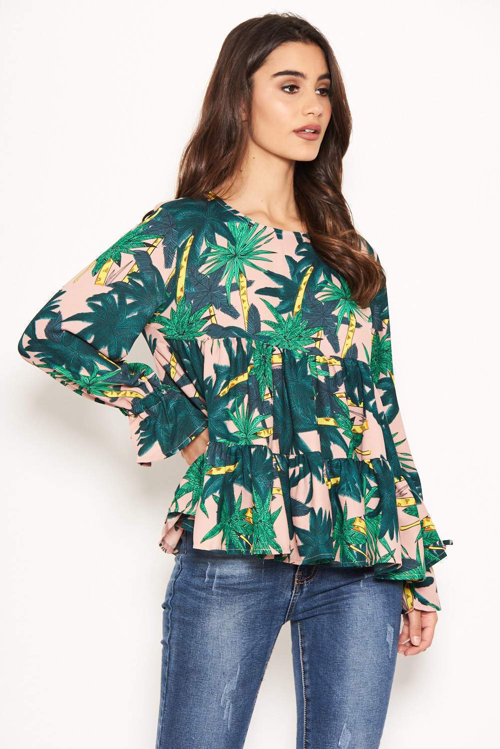 Tropical Printed Peplum Tiered Top - Image 4