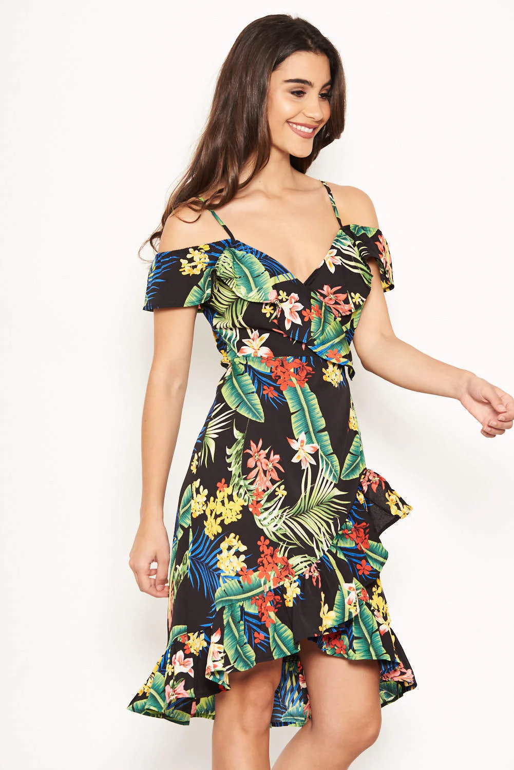 Tropical Strappy Frill Wrap Dress - Image 6