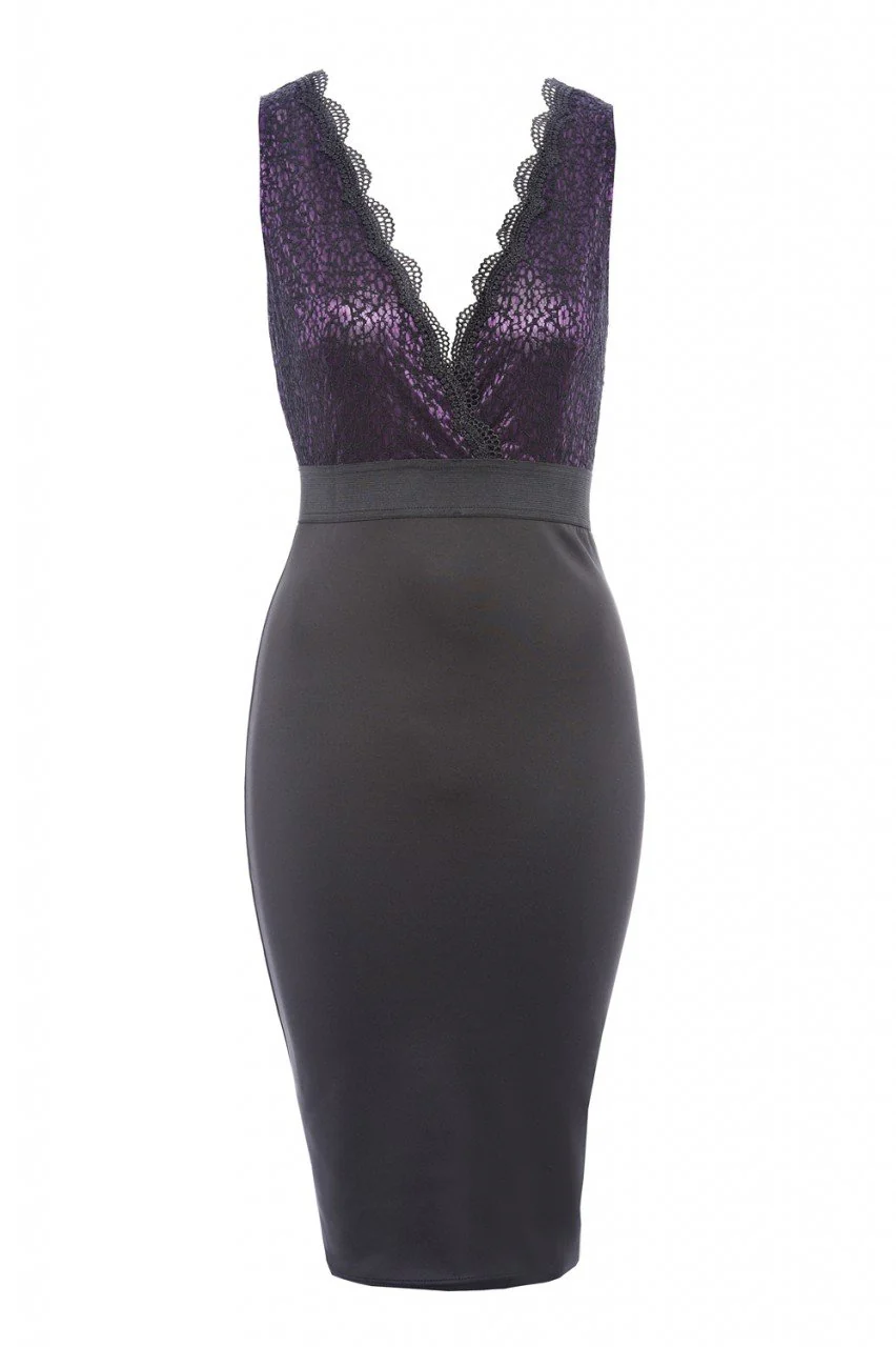 V Front 2 Tone Lace Midi Dress - Image 5