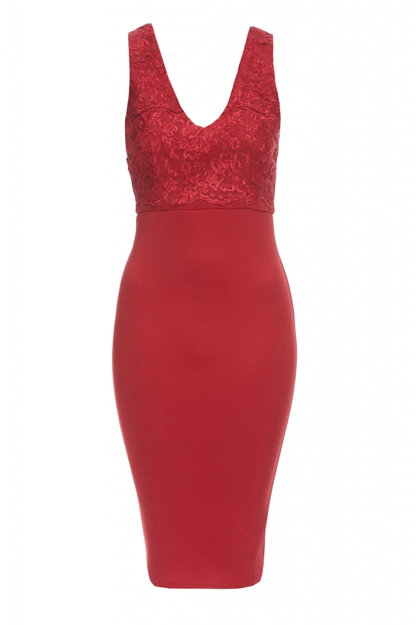 V Neck Lace Bodycon Dress - Image 5