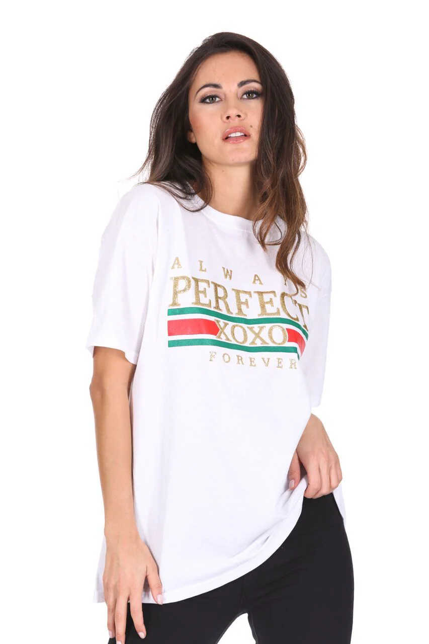 White Always Perfect Slogan T-Shirt - Image 2