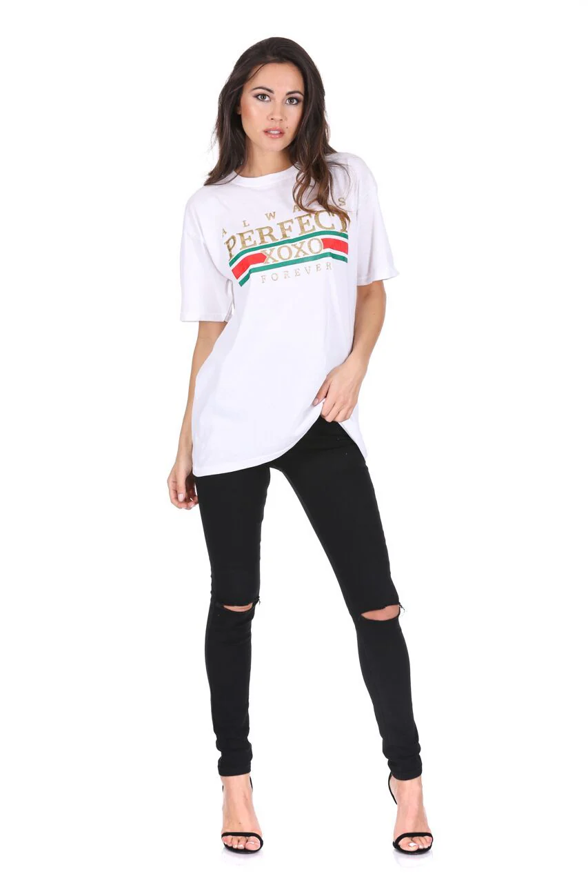 White Always Perfect Slogan T-Shirt - Image 3