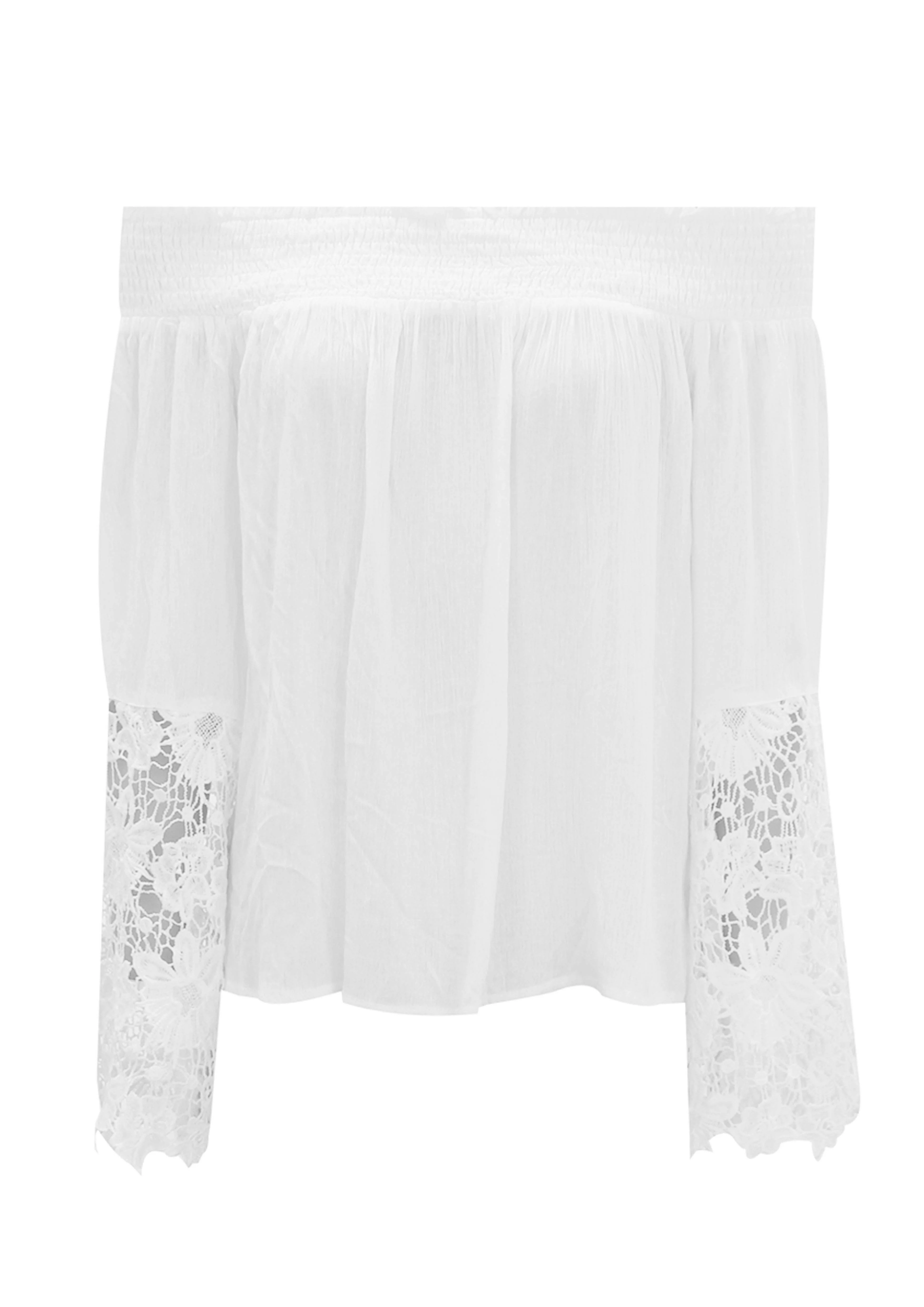 White Bardot Top with Crochet Sleeves - Image 4