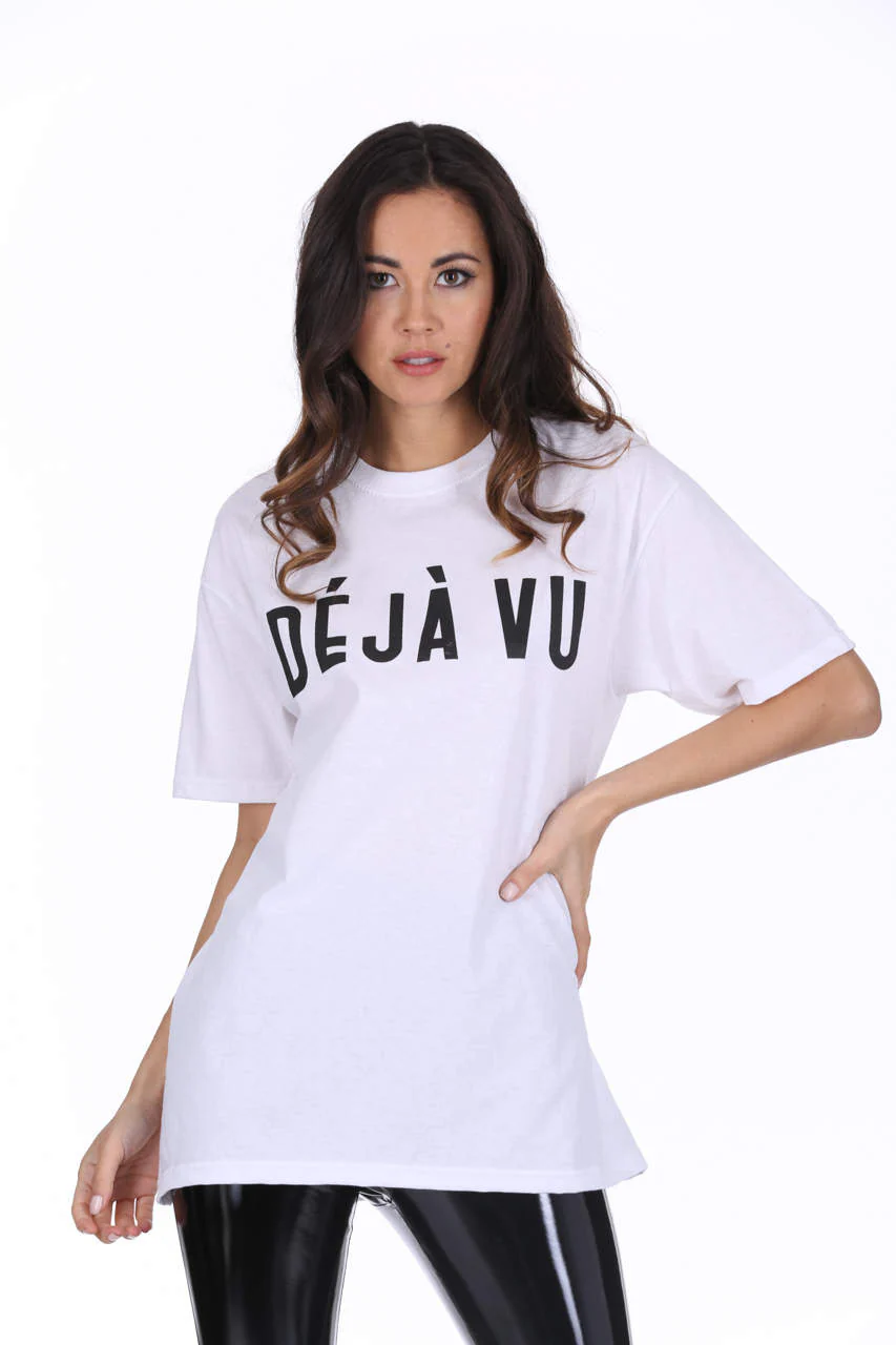 White Deja Vu Slogan T-Shirt - Image 2