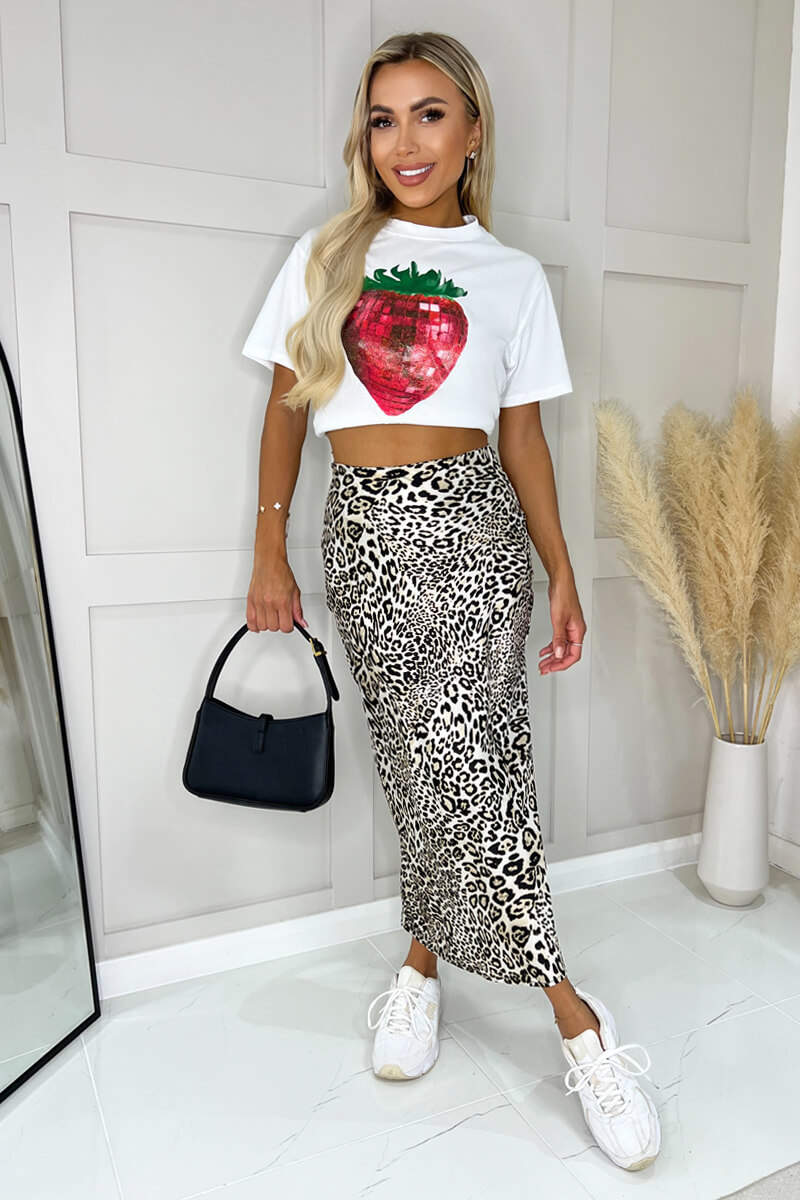 White Glitter Strawberry Print T-Shirt - Image 4