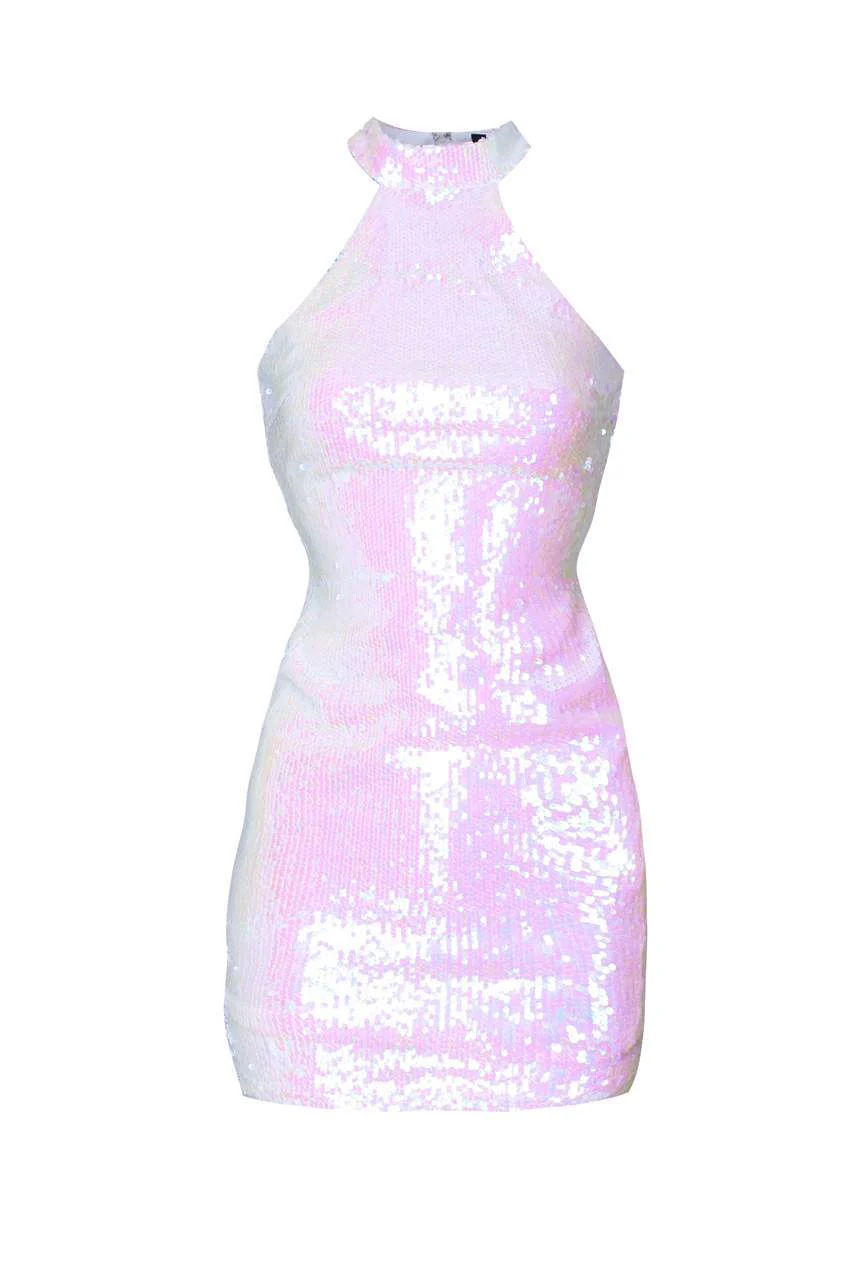 White Halter Neck Cut In Sequin Dress - Image 4