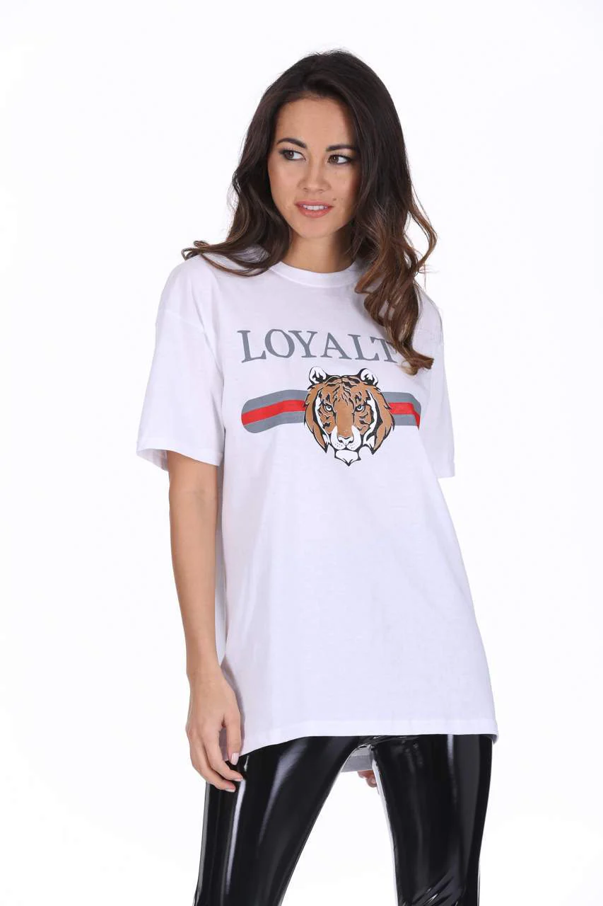 White Loyalty Tiger Print T-Shirt - Image 2