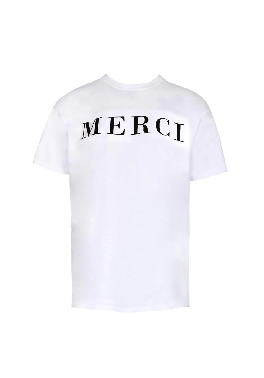 White Merci Slogan T-Shirt - Image 4