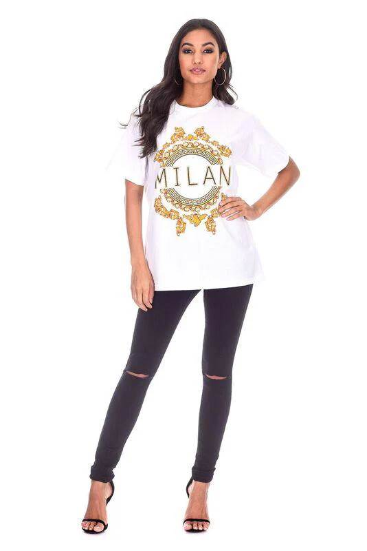 White Milan Slogan T-Shirt - Image 2