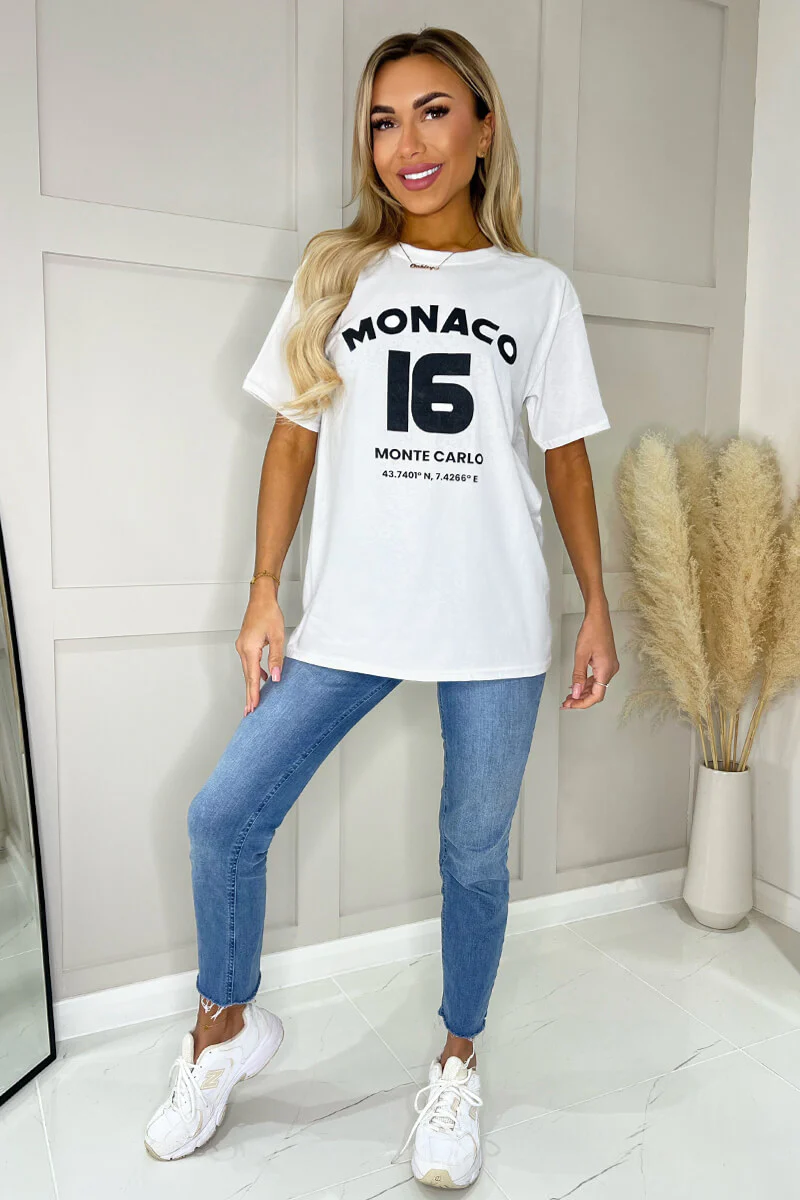 White Monaco Slogan T-Shirt - Image 2