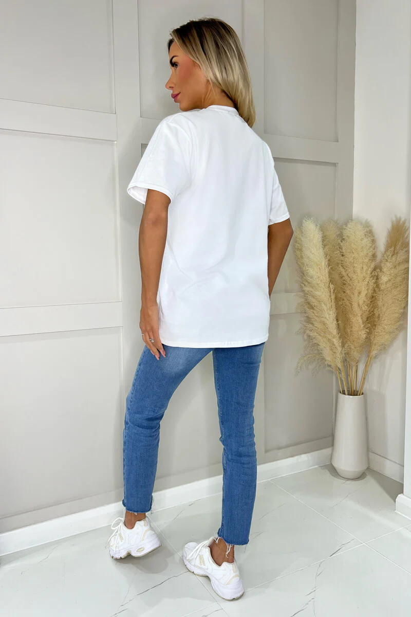 White NY London Milan Paris Slogan T-Shirt - Image 4