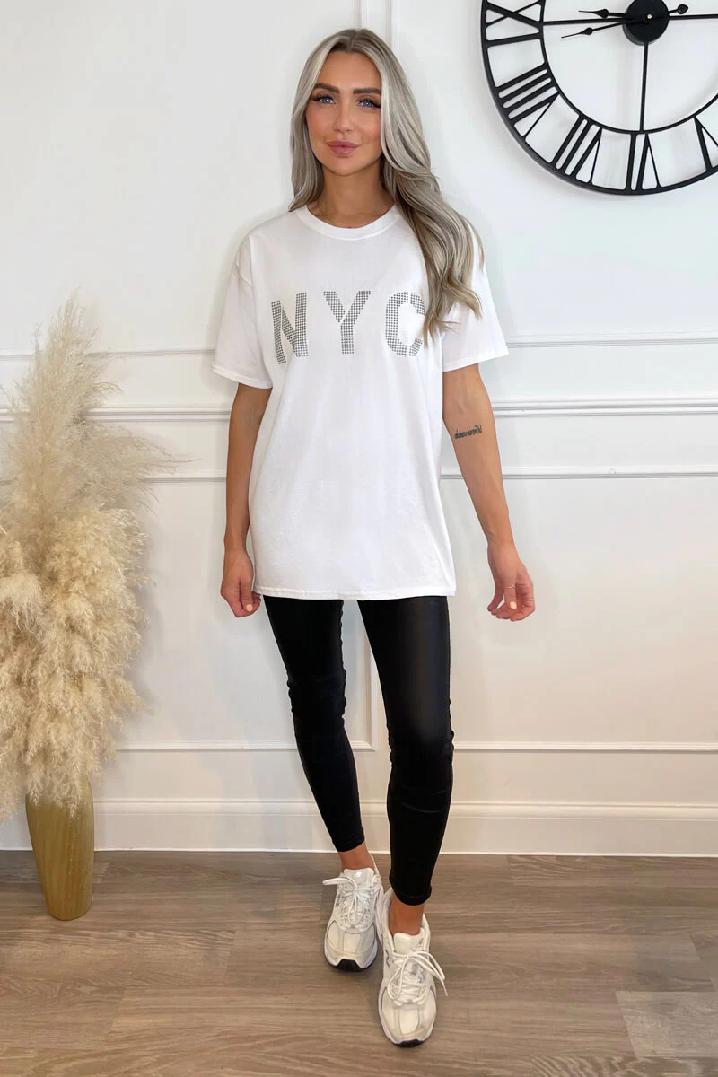 White NYC Slogan T-Shirt - Image 4