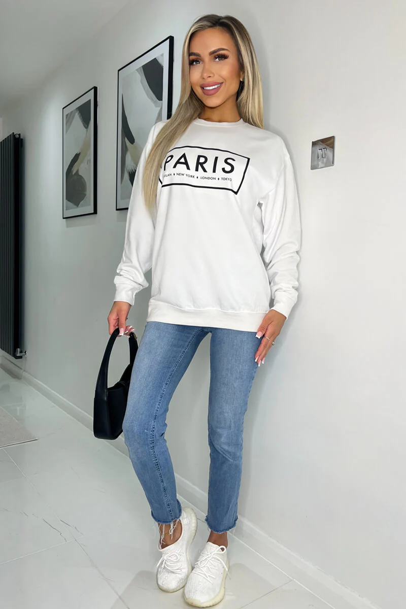 White Paris Slogan Crew Neck Sweatshirt - Image 2