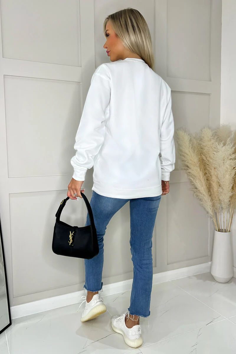 White Paris Slogan Crew Neck Sweatshirt - Image 4
