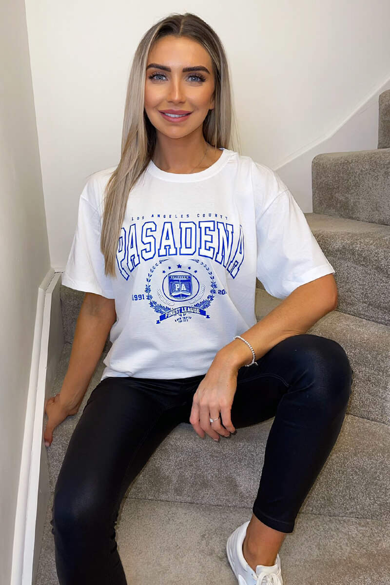 White Pasadena Slogan Oversized T-Shirt