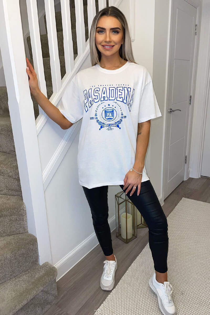 White Pasadena Slogan Oversized T-Shirt - Image 2
